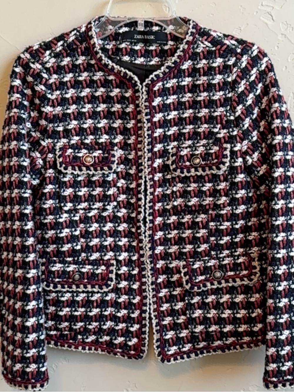 Zara Multicolor Tweed Blazer — Black, White & Burgundy